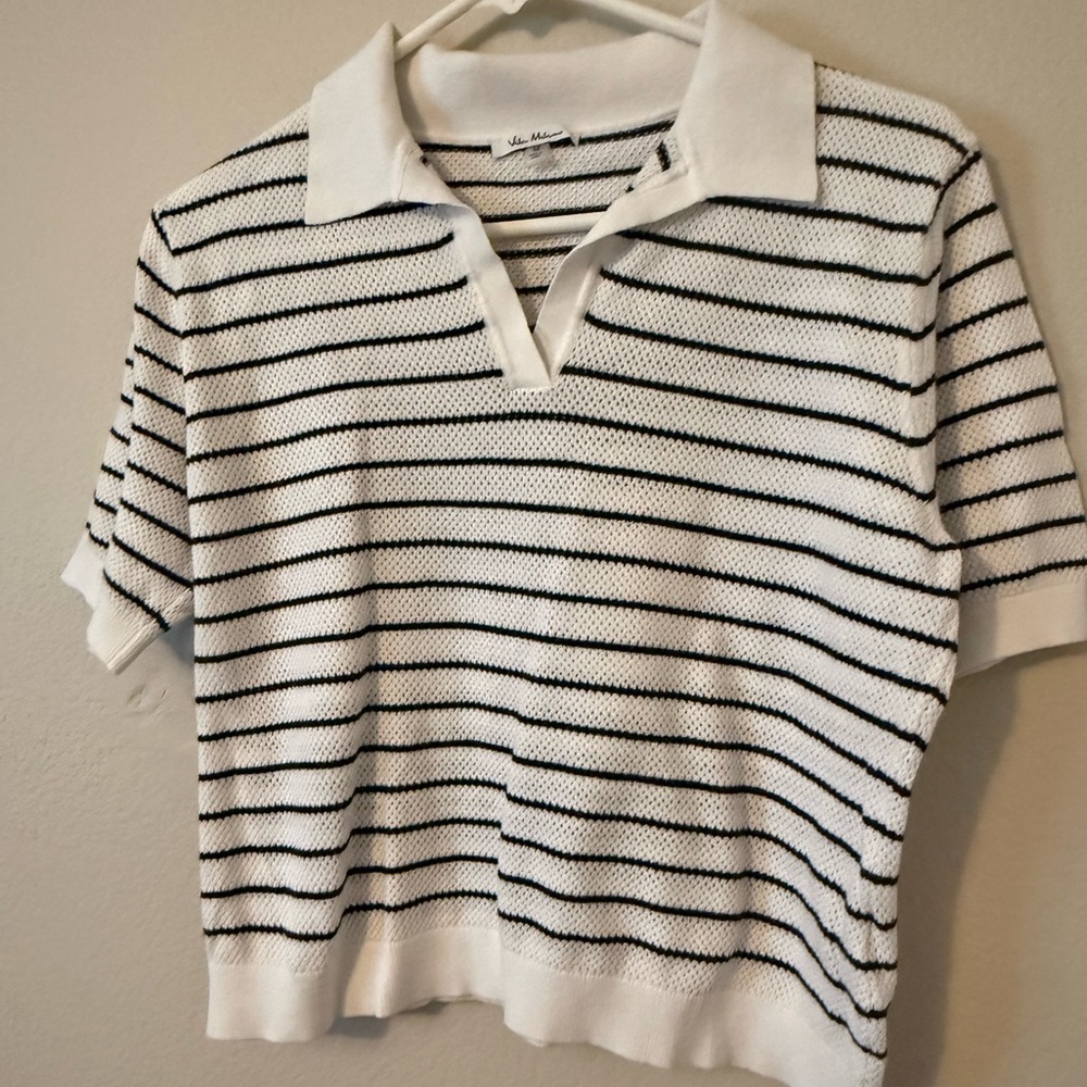 Milano White and Black Striped Polo